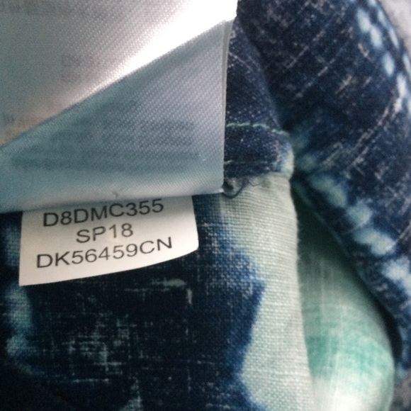 Donna Karan Shirt Large Linen Button Up Blues Teal Navy - Picture 6 of 12